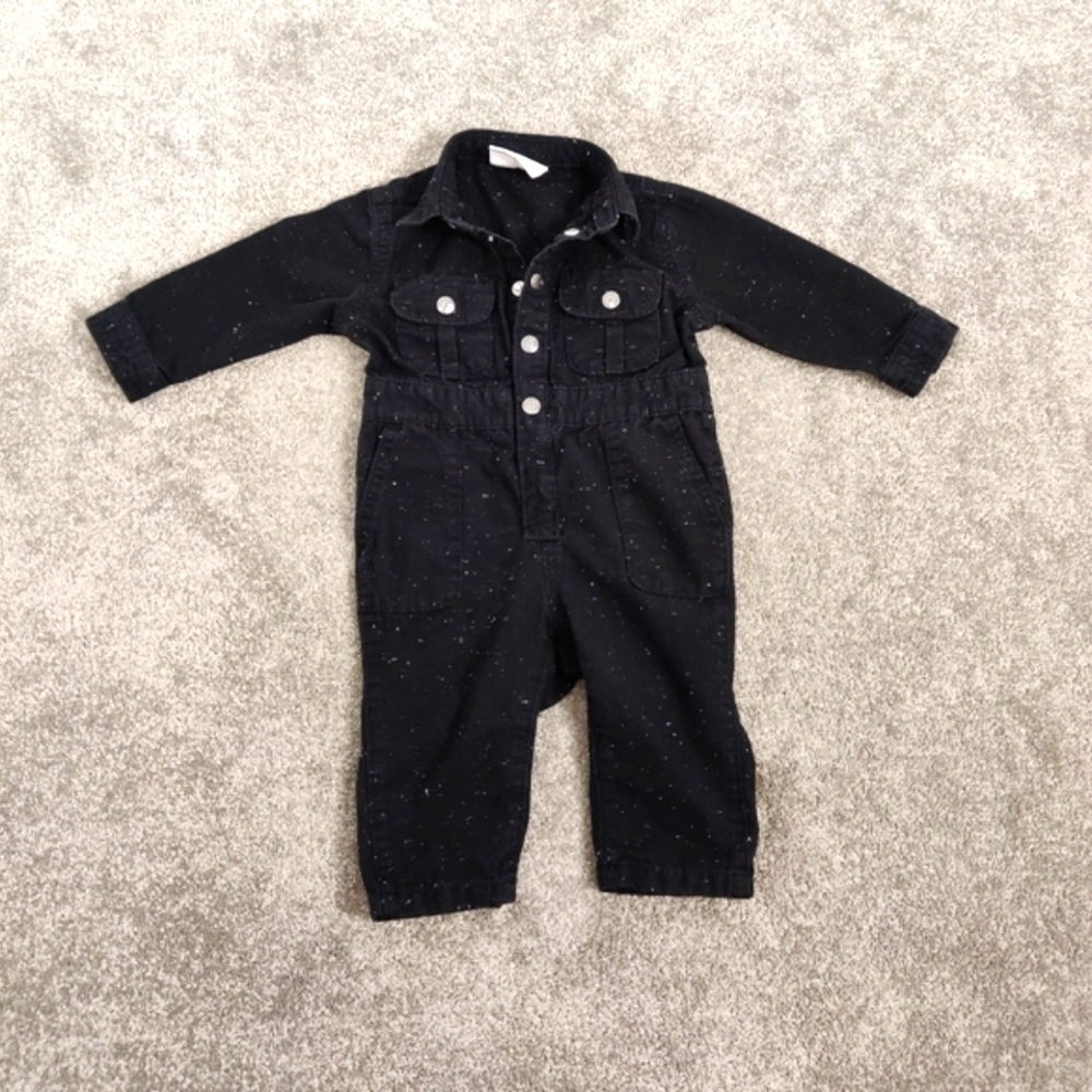 Gymboree Baby Boy Black Denim Romper Jean Overall Size 6-12 Month Black